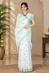 White Saree with Green Border and Butis
