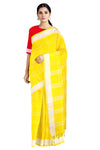 Canary Yellow Saree with White Double Line Checks and Border