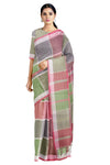Multi Colour and White Check Saree with Magenta Border