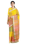 Multi Colour Check Mercerised Saree with White and Green Border