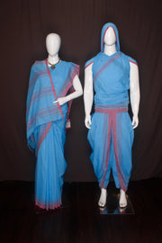 Blue Aahar Joda with Red Border