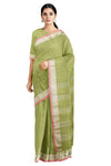 Green and White Check Mercerised Saree with White and Pink Border