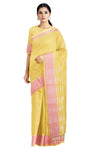 Yellow Saree with Maroon Checks and Magenta and White Lining Border