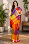 Multi Colour Check Saree with White Linings and Border