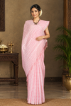 Melon, Pink and White Check Saree