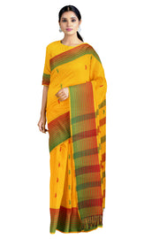 Goldan Yellow Saree with Buti and Multi Striped Border