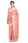 Peach Saree with White Border and Butis