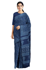 Carry Patterned Indigo and White Dabu Printed Saree