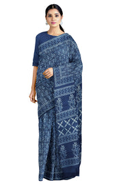 Butterfly Patterned Indigo and Blue Dabu Printed Saree