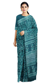 Handwoven Naturally Dyed green dabu hand block printed Saree