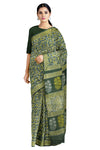 Green and White Dabu Printed Saree