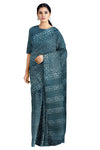Blue, White and Green Dabu Printed Saree