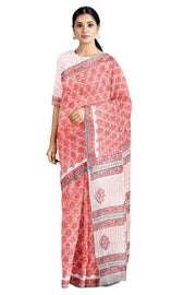 Pink sanganeri Hand Block Printed Saree