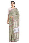 Green and Pink Sanganeri Hand Block Printed Saree