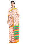 Seashell White, Yellow, Red and Green Sanganeri Hand Block Printed Saree