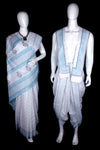 White, Blue and Grey Sanganeri Hand Block Printed Couple Set