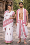 White Sanganeri Hand Block Printed Couple Set with Magenta and Green Border
