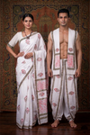 White Sanganeri Hand Block Printed Couple Set with Red and Sage Green Border