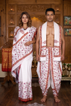 White Sanganeri Hand Block Printed Couple Set with Brown and Red Border