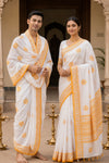 White and Yellow Sanganeri Hand Block Printed Couple Set