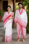 White and Red Sanganeri Hand Block Printed Couple Set