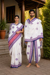 White, Blue and Red Sanganeri Hand Block Printed Couple Set