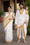 White and Golden Brown Sanganeri Hand Block Printed Couple Set