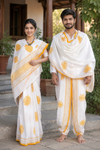 White, Yellow and Golden Rod Sanganeri Hand Block Printed Couple Set