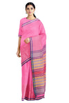 Pink Striped Saree with Blue and Golden Zari Border