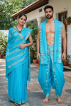 Blue Couple Set with Golden Zari Border