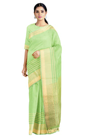 Green Saree with Goldan Zari Border