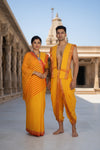 Traditional Handloom Cotton Saree and Dhoti Dupatta Set with Zari Border