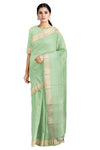 Green Saree with Goldan Zari Striped and Goldan Zari Border