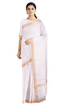 Self Check White Saree with Golden Zari Border
