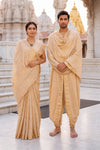 Tan Couple Set with Golden Zari Border and Checks