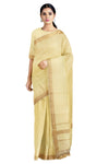 Yellow Self Check Saree with Golden Zari Border