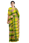 Green and Pink Shaded Check Saree with Same Border