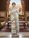 Multi Colour Striped Saree with Golden Zari Linings and Red and Yellow Border