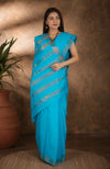 Blue Saree with Golden Zari Border