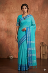 Cyan Saree with Blue and Silver Zari Border