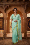 Green Saree with Golden Zari and Yellow Border