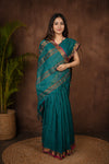 Skobeloff Green Saree with Magenta and Golden Zari Linings and Border