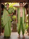 Green Couple Set with Golden Zari Border and Linings in Saree