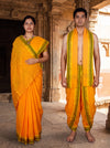 Orange Couple Set with Golden Zari, Yellow and Green Border