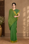 Green Saree with Golden Zari and Yellow Border
