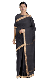 Black Self Check Saree with Goldan Zari Border