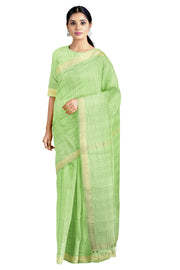 Green Self Check Saree with Goldan Zari Border