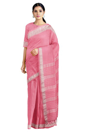 Pink Mercerised Saree with Zari Border