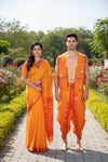 Orange Couple Set with Red and Golden Zari Border