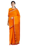 Orange Mercerised Saree with Golden Zari and Red Border